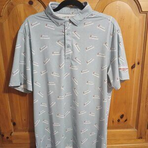 Matte Grey Polo Shirt Medium, All Over 5 OClock Somewhere Print, Havana CC (FL)